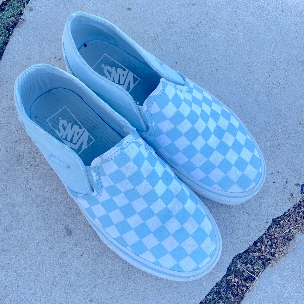 Blue & White Checkered Vans. Size 6